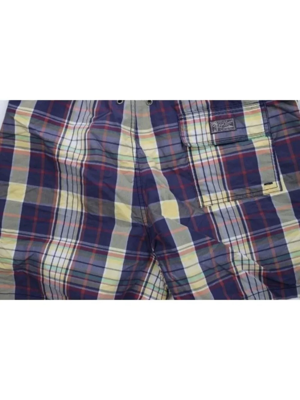 Vtg 90s Ralph Lauren Mens Medium Faded Rainbow Madras Plaid Lined Shorts Swim